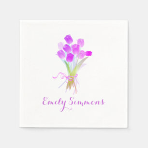 En Papier Tulipes violettes & Nom - Serviette de cocktail