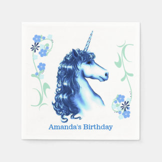 En Papier Unicorne Bleue Personnalisé Anniversaire serviette