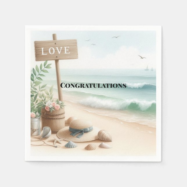 En Papier Vagues de Plage Amour Félicitations Serviette (Devant)
