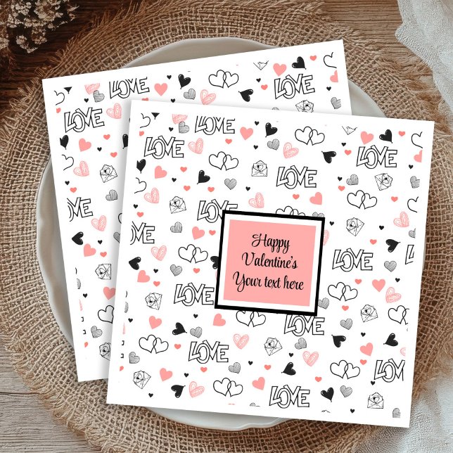 En Papier Valentine Tablescape Love Texte Style Serviette (Valentine Tablescape Love Text Sketch Style Napkins)