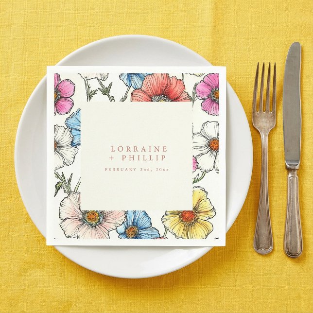 En Papier Vintage fleur sauvage mariage serviette (Vintage wild flowers wedding napkin.)