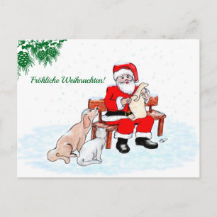 en Père Noël allemand avec chien et chat Carte pos
