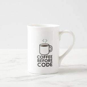 En Porcelaine Coffee Before Code — Tasse minimale avec vapeur de