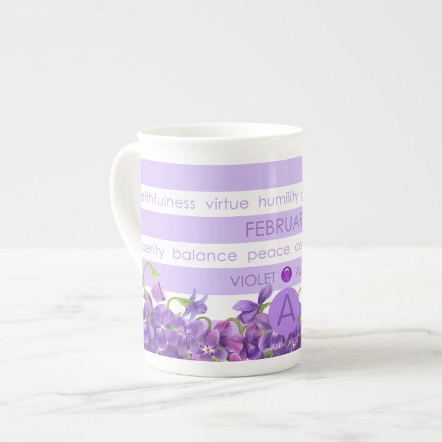 En Porcelaine Fleur de naissance et tasse février BoneChina de (Devant gauche)