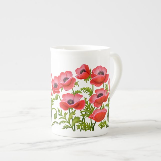 En Porcelaine Le pavot cultivé rouge fleurit la tasse (Devant droit)