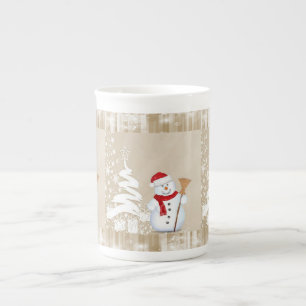 En Porcelaine Tasse de Noël Bonhomme de neige