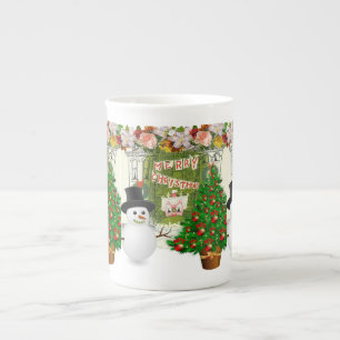 En Porcelaine Tasse de Noël, Bonhomme de neige, Joyeux Noël
