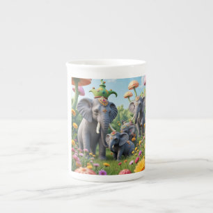 En Porcelaine Tasse fantaisiste colorée éléphant