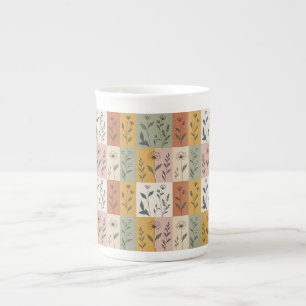 En Porcelaine Tasse florale à patchwork botanique vintage