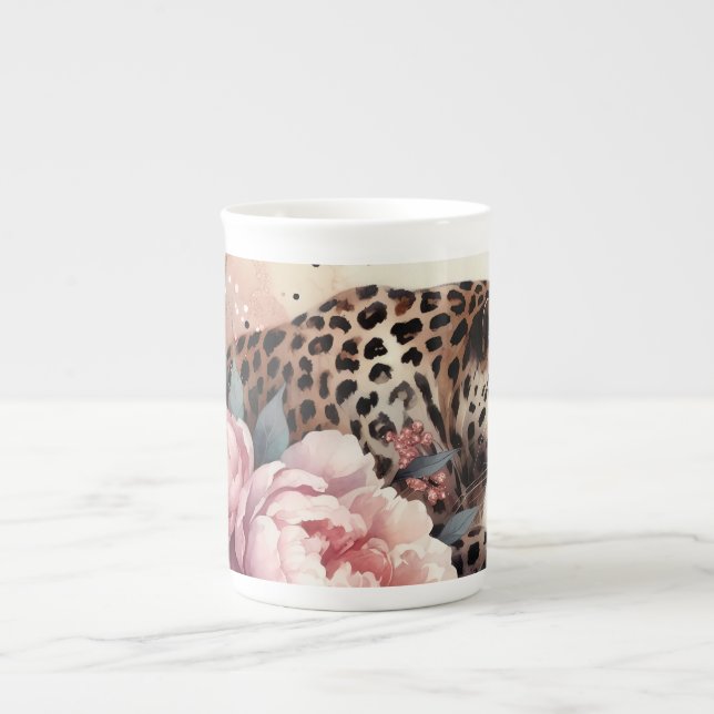 En Porcelaine Tasse Léopard Amour & Roses (Devant)
