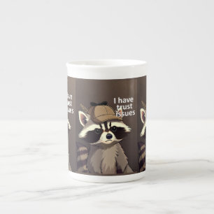 En Porcelaine Tasse Raton Laveur Problèmes de Confiance Raton