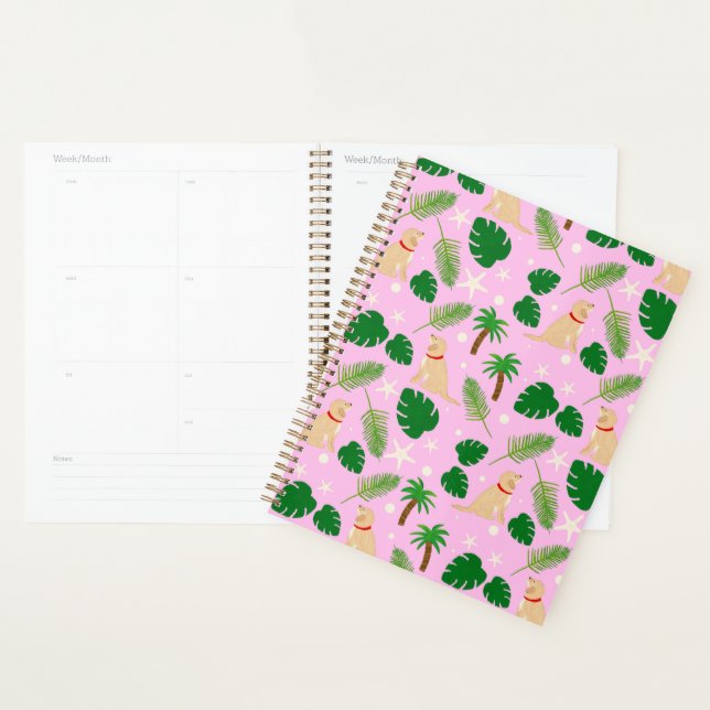 En rose Golden Retriever Planner (Devant avec enveloppe)