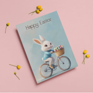En route ! Carte de Pâques vélo de lapin mignon