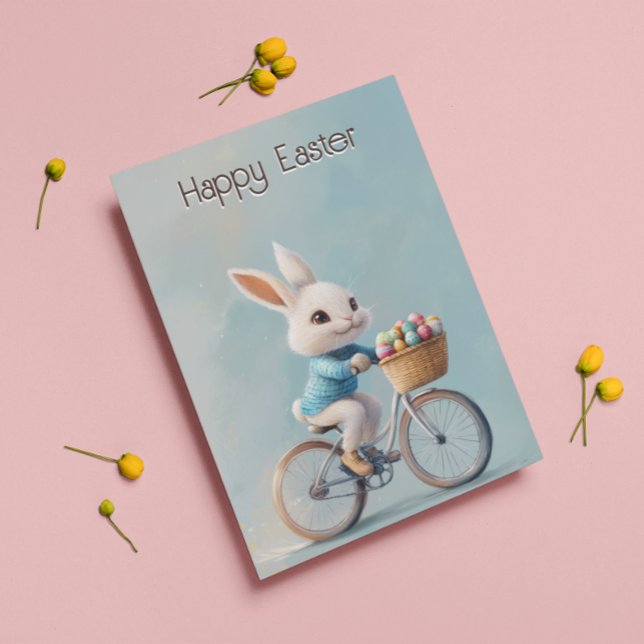 En route ! | Carte de Pâques vélo de lapin mignon (Créateur téléchargé)