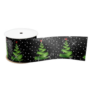 En Satin Arbres de Noël au ruban vert étincelant