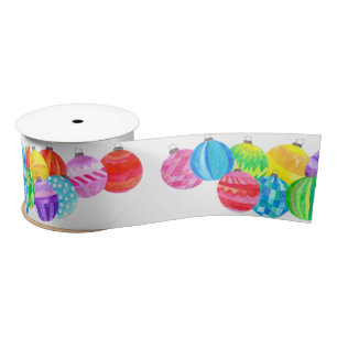 En Satin Baubles de Noël ruban aquarelle peint à la main