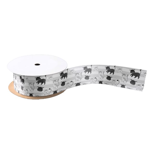 En Satin Beau noir blanc Jungle chats ruban (Bobine)