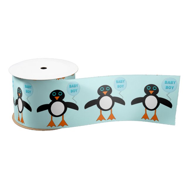 En Satin Bébé Bleu Cute Garçon Pingouin Ruban (Bobine)