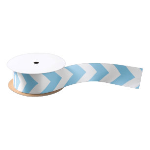 En Satin Bébé Bleu et Blanc Moyen Vertical Chevron Ruban