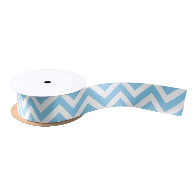 En Satin Bébé Bleu et Blanc Petit Horiz. Ruban Chevron (Bobine)