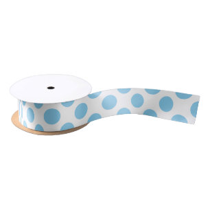 En Satin Bébé Bleu sur Blanc Moyen Taille Pois Ruban