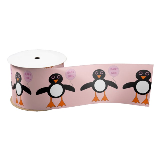 En Satin Bébé rose mignon fille Penguin ruban (Bobine)
