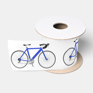 En Satin Bicyclette bleue sur ruban satiné blanc