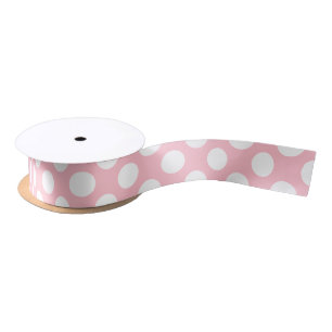 En Satin Blanc sur ruban Pois rose moyen