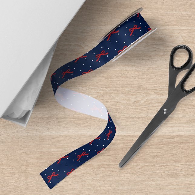 En Satin Bleu et blanc à pois avec ruban rouge (Créateur téléchargé)