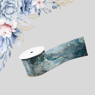 En Satin Bleus de luxe, ruban de soie métallique blanc et o