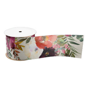 En Satin Boho Bourgogne + Pêche Aquarelle Ruban Floral