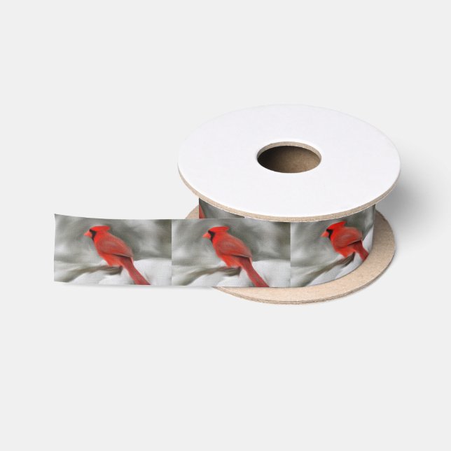 En Satin Cardinal Dans Le Ruban Cadeau De Noël Neige (Bobine)
