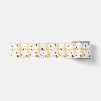 En Satin Carreaux Jaune Gai & Ruban Petites Fleurs