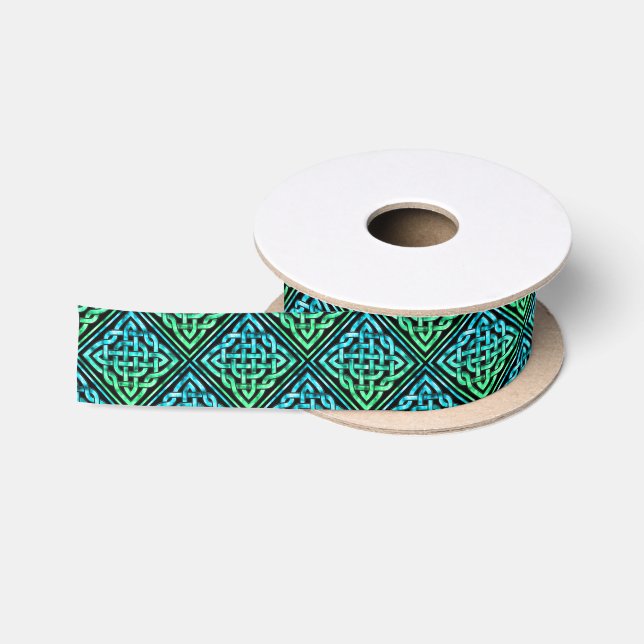En Satin Ceinture celtique - Ruban Motif bleu vert (Bobine)