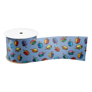 En Satin Chanukah Giftwrap - Dreidels - Judaïque - Ruban 