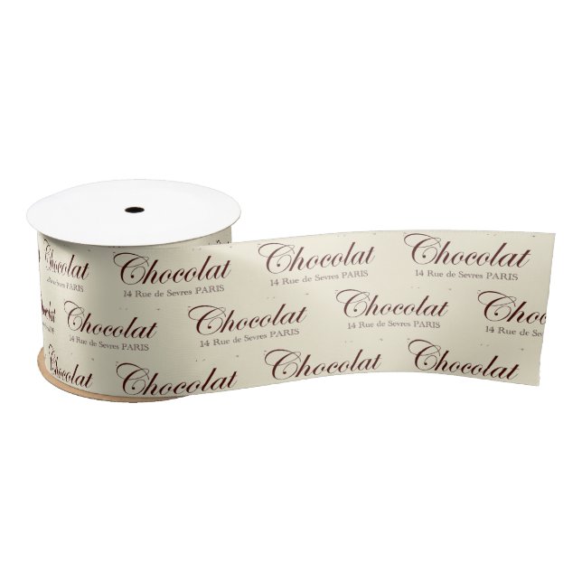 En Satin Chocolat Français Script Paris Ruban (Bobine)