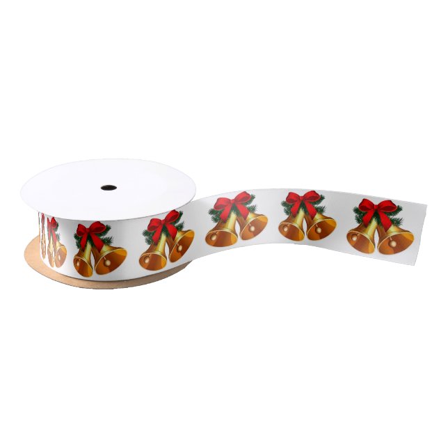 En Satin Cloches D'Or Et Ruban Blanc Vide (Bobine)