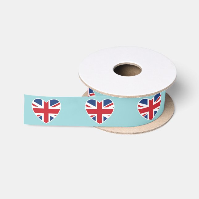 En Satin Coeurs britanniques - ruban bleu-clair (Bobine)