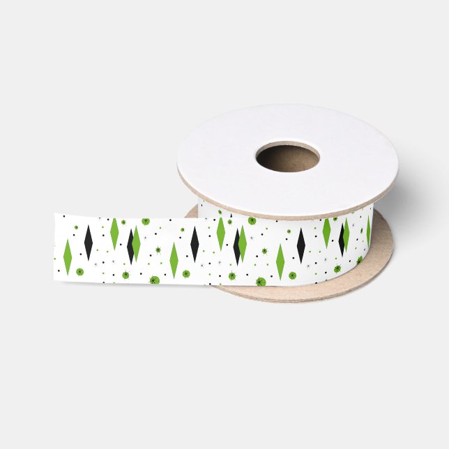 En Satin Diamants verts rétro & Starburts Ruban satiné (Bobine)