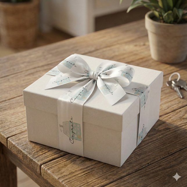 En Satin Félicitations Pour Votre Nouveau Ruban Home (Celebrate a new home owner with this thoughtful, "Congrats" ribbon! )