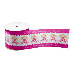 En Satin Fille 2e anniversaire nom dolly coeur ruban