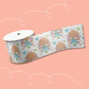En Satin Fleurs et coeurs de lapin de Pâques Ruban blanc