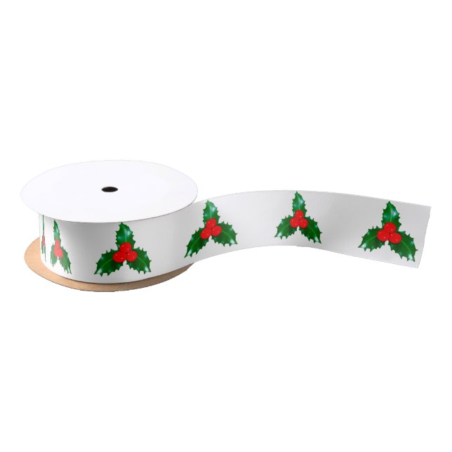 En Satin Holly sur ruban blanc (Bobine)