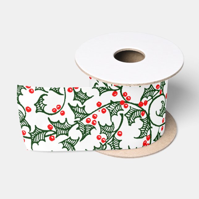 En Satin Houx vert avec ruban rustique à baies rouges (Bobine)