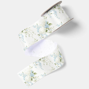 En Satin Hydrangeas Blancs Ruban de Mariage Floral Bleu