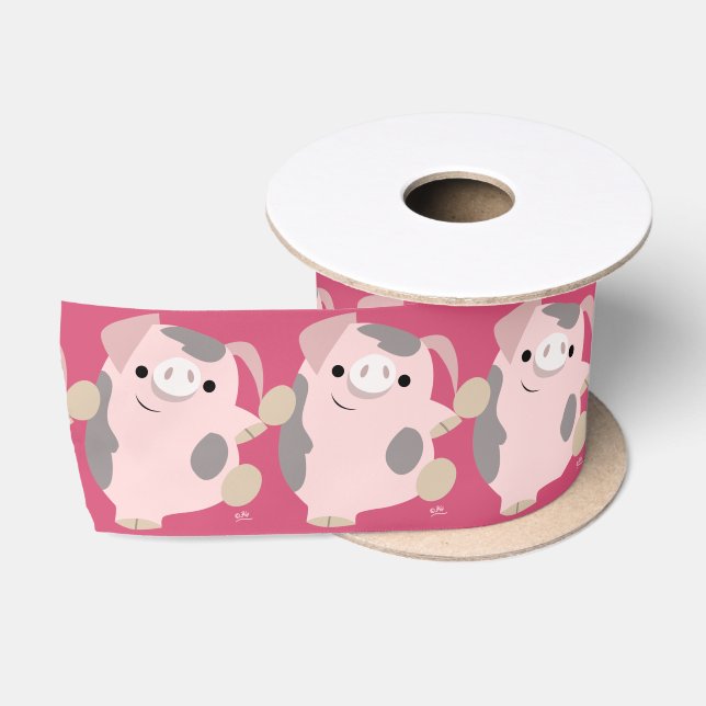 En Satin Joli Cartoon Danse Cochon 3" Ruban (Bobine)