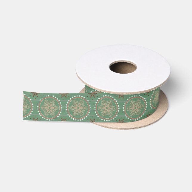 En Satin Joli ruban de flocons de neige vert foncé de Noël (Bobine)