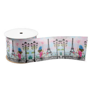 En Satin Jolie Femme à Paris Ruban avec Tour Eiffel