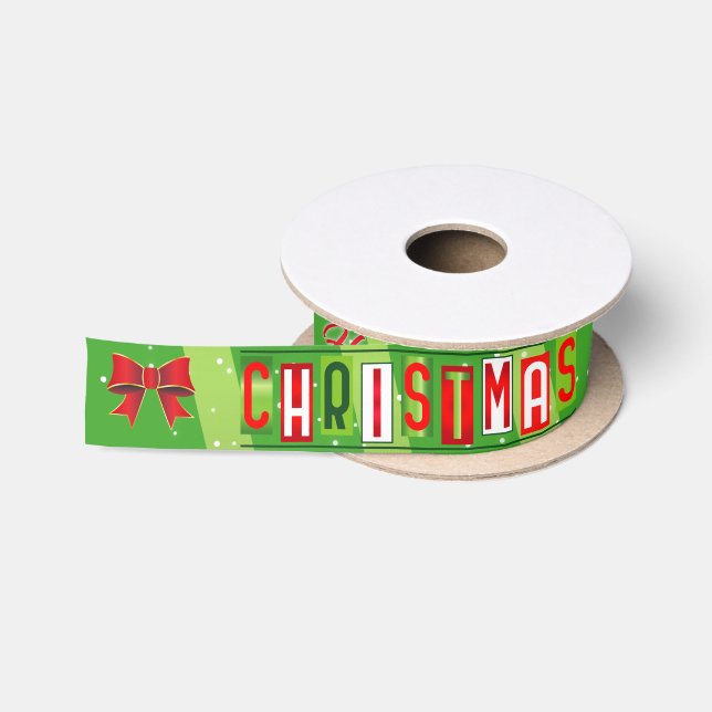 En Satin Joyeuses fêtes / Ruban de Noël - Vert (Bobine)
