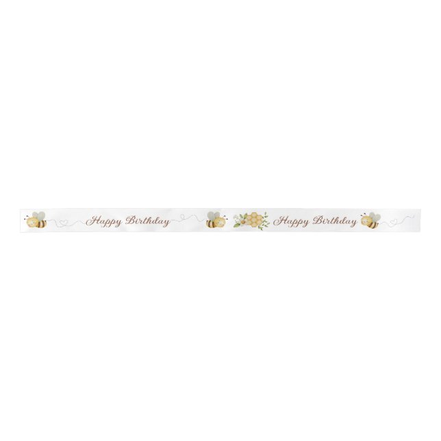 En Satin Joyeux Anniversaire Ruban Floral Bumble Bee (Devant)